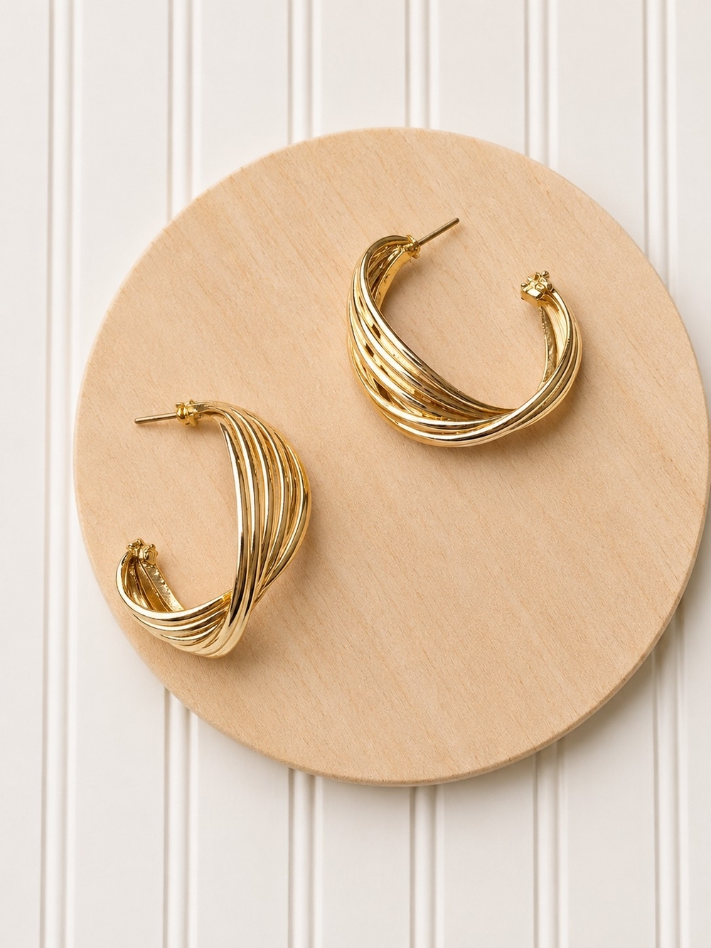 Gold Twisted Hoop Earrings - Elegant Women's Jewelry